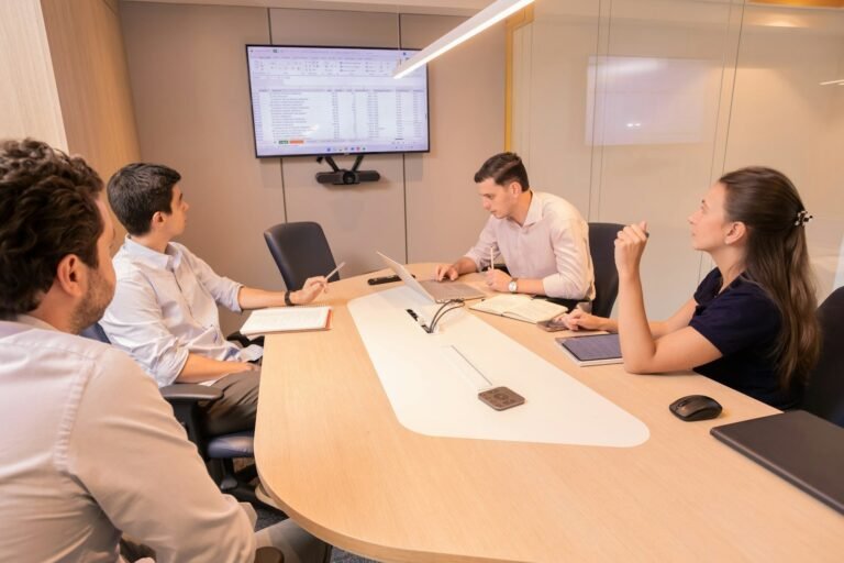Reunião de negócios em mesa de conferência