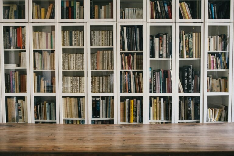 Livros organizados em prateleira de estudo